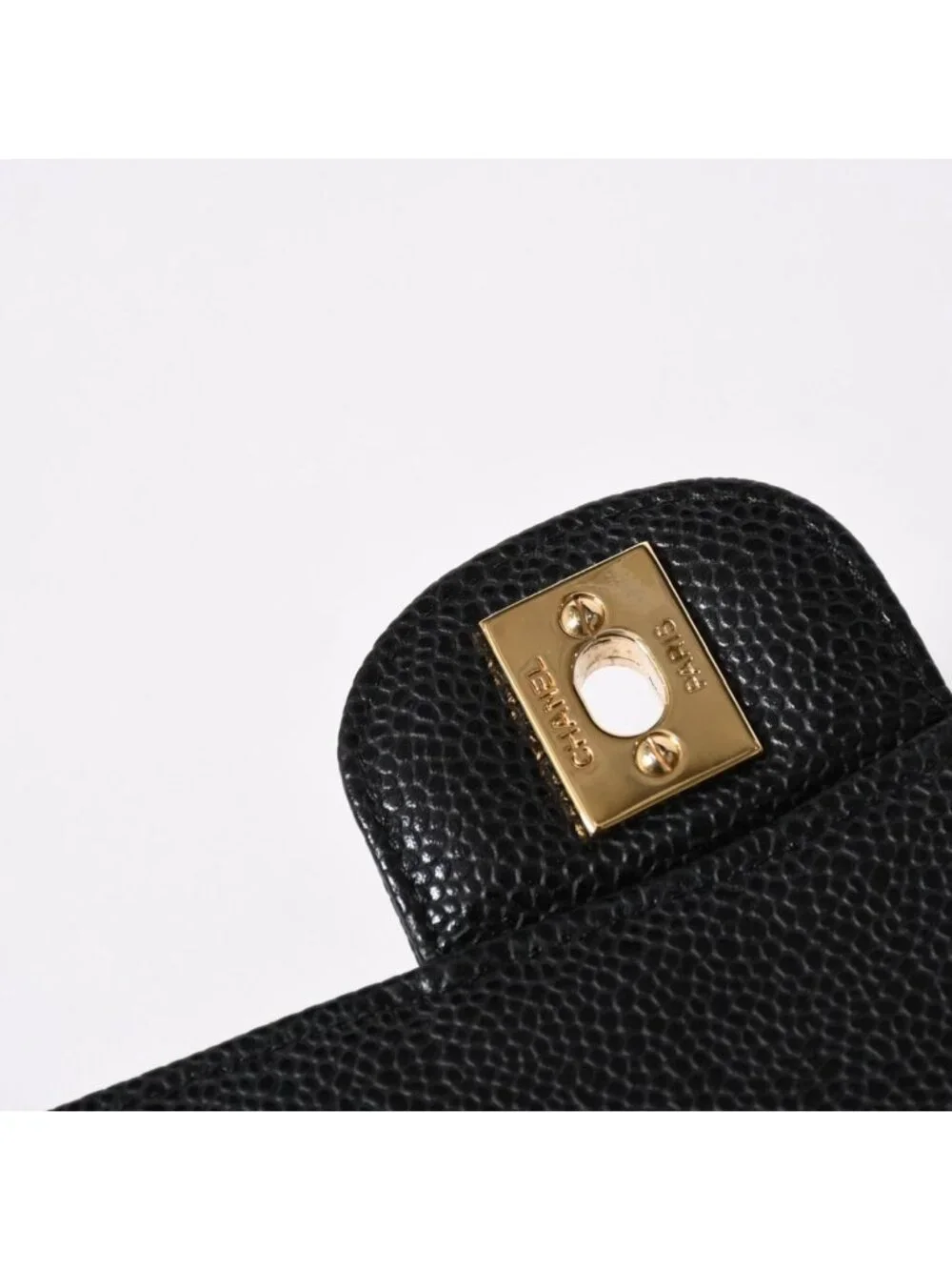 Chanel Quilted 25 Double Flap Chain Shoulder Bag CC Logo Caviar Leather Black